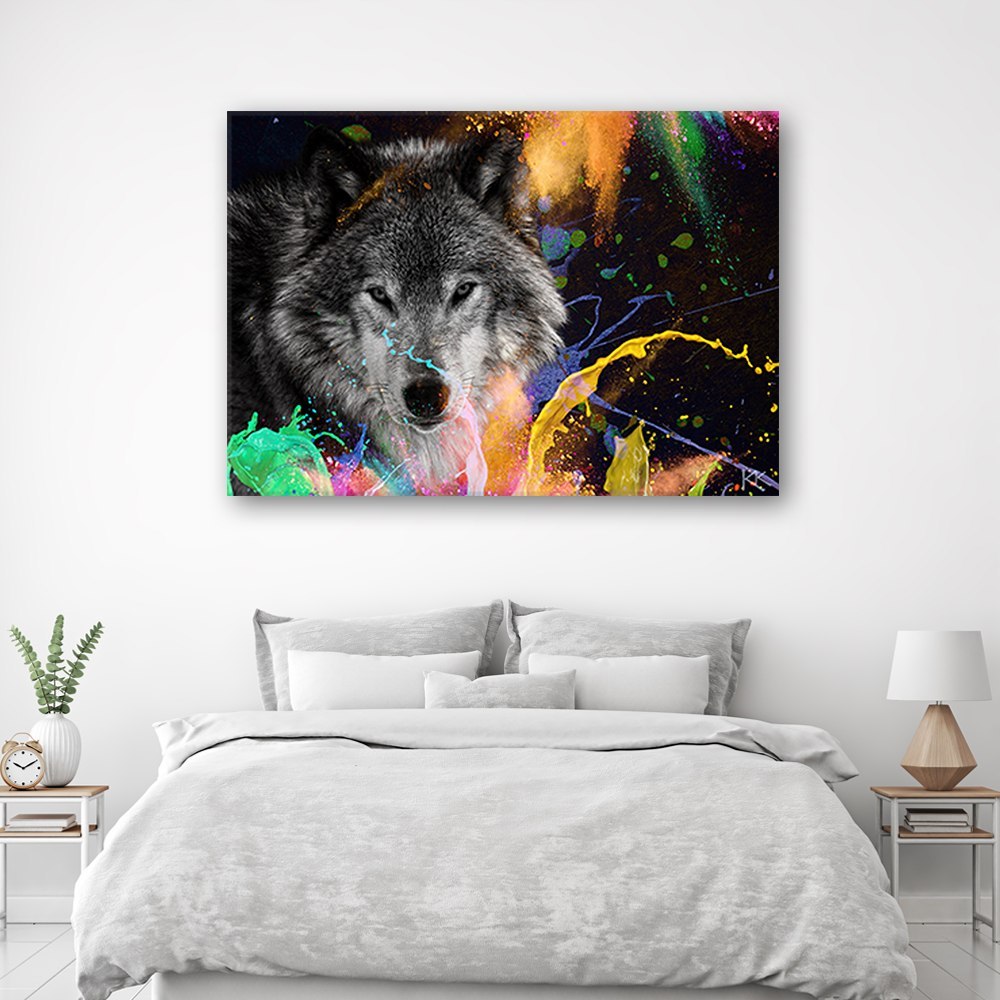 Emaga Obraz na płótnie, Wilk na kolorowym tle - 120x80